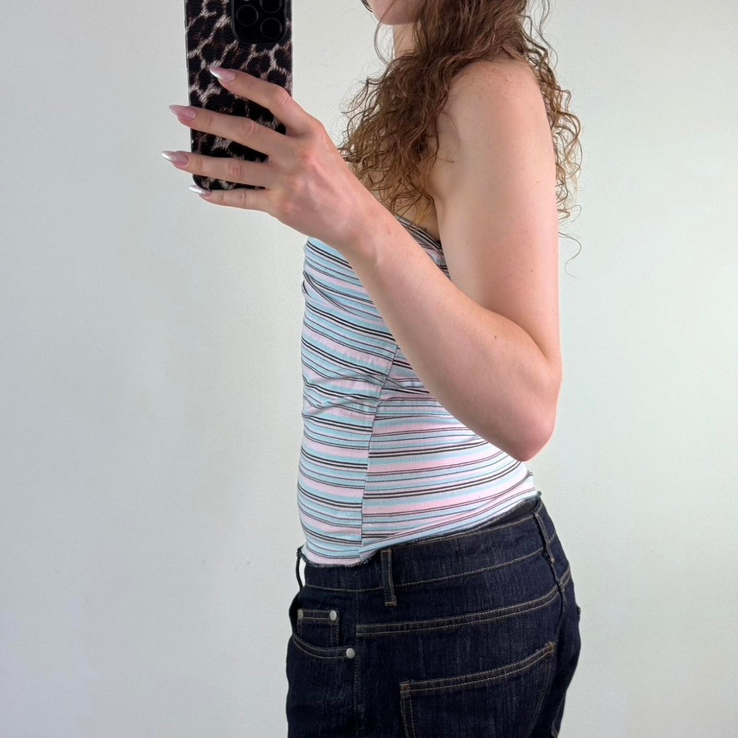 Y2K vintage stripe strapless ruched bust top stretchy pink blue black