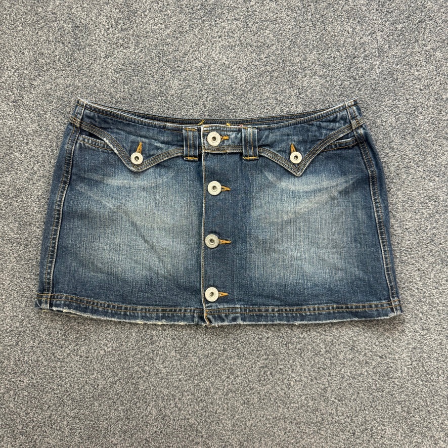 Y2K vintage button up low rise denim mini skirt