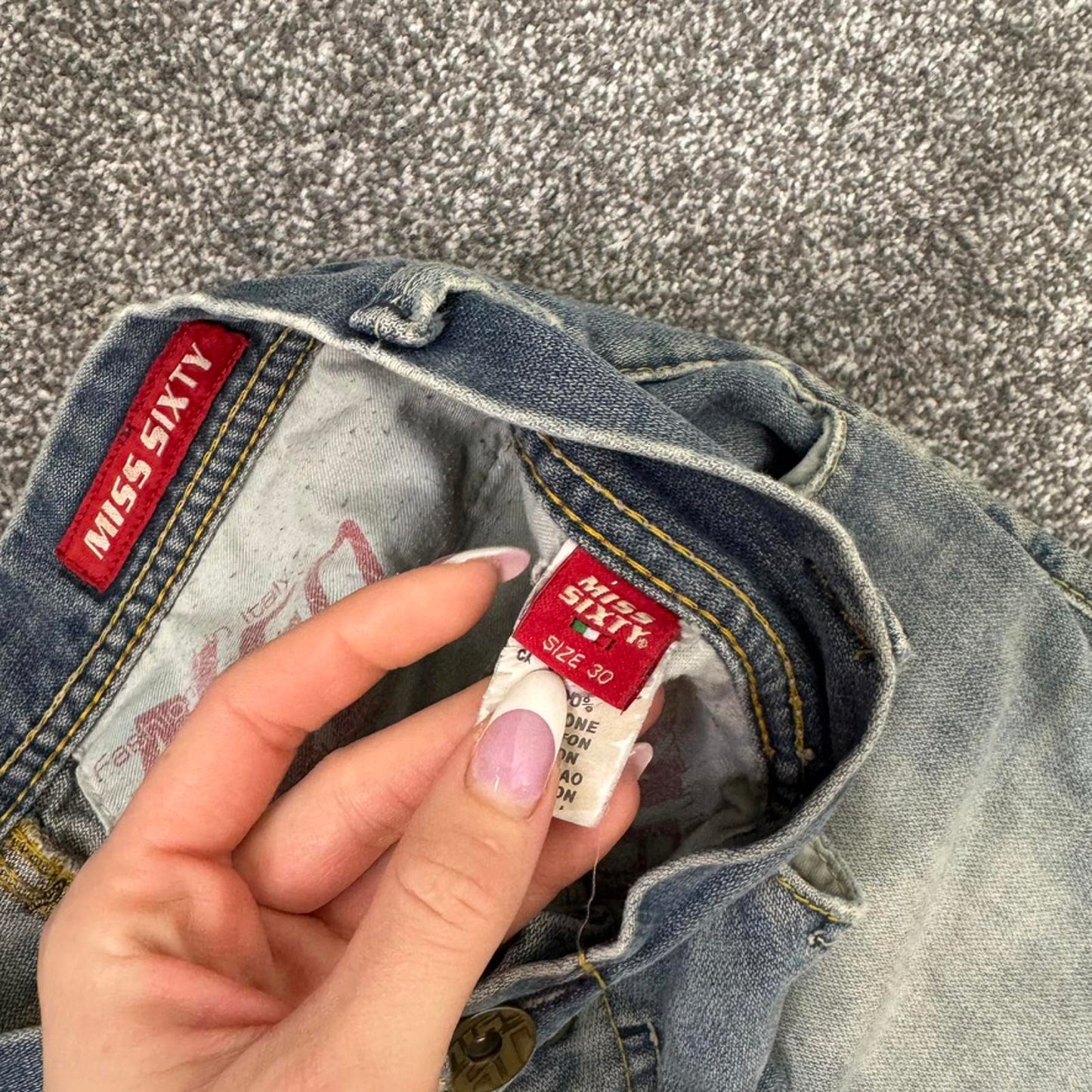 Y2K vintage Miss Sixty low rise jeans wide flare leg baggy distressed dirty wash