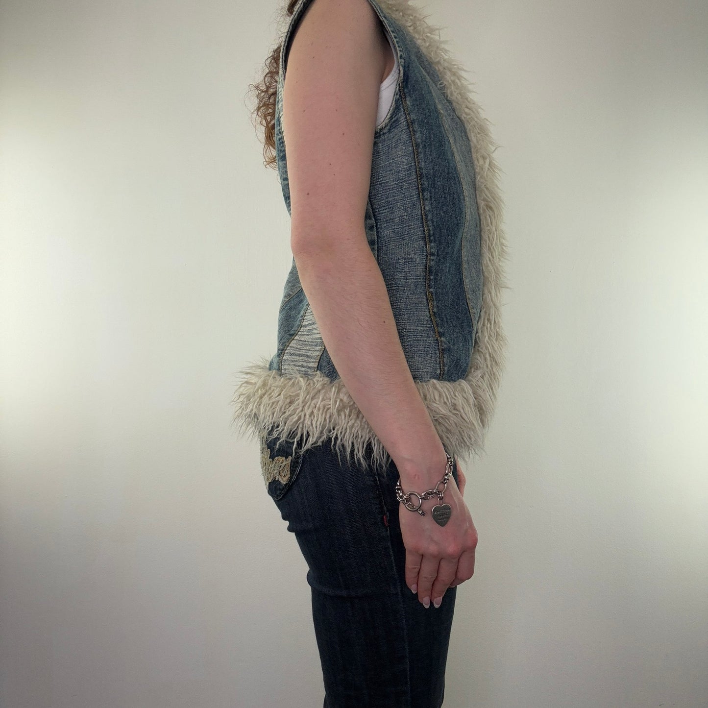 Y2K vintage denim patchwork gilet body warmer sleeveless jacket