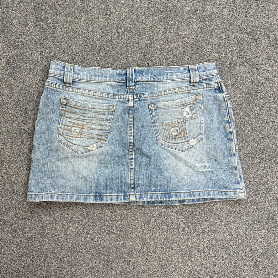 Y2K vintage distressed low rise denim mini skirt