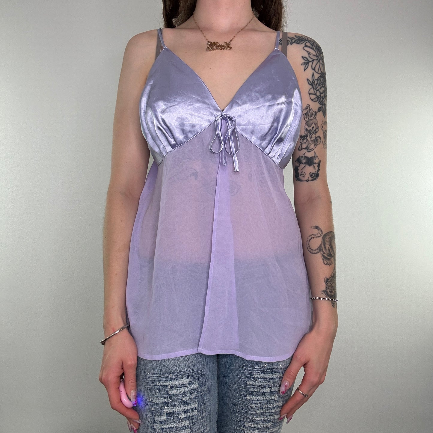 Y2K vintage floaty sheer satin babydoll top