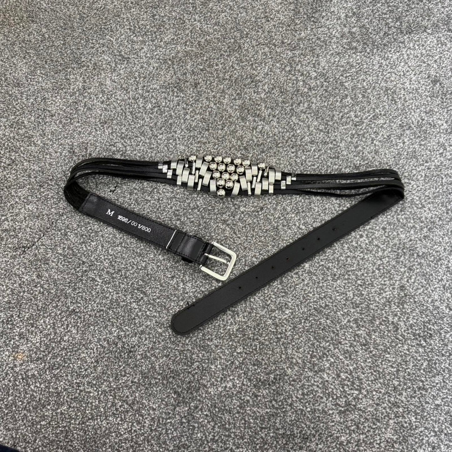 Y2K vintage faux leather silver beaded charm embellished black