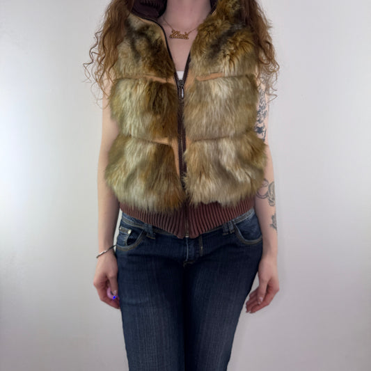 Y2K vintage faux fur sleeveless jacket gilet zip up