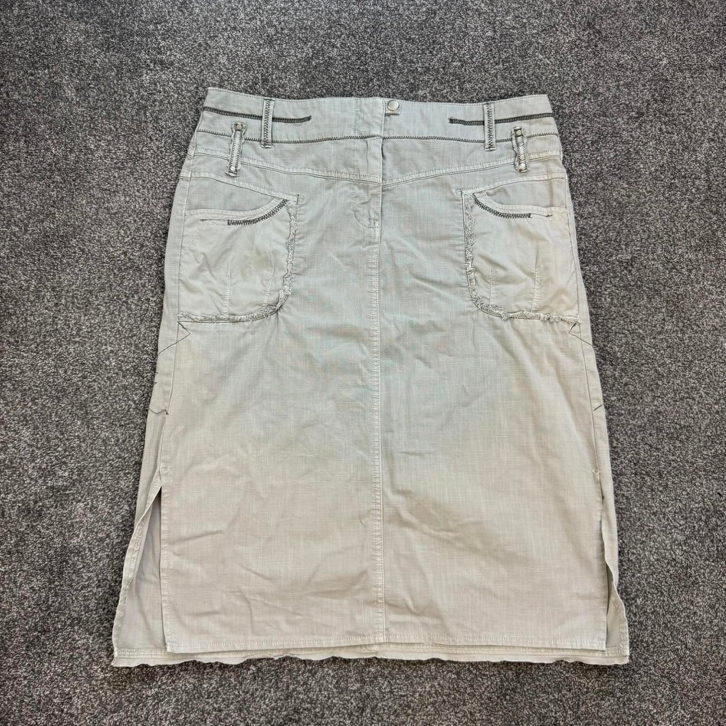 Y2K vintage denim cargo midi skirt grey contrast stitch