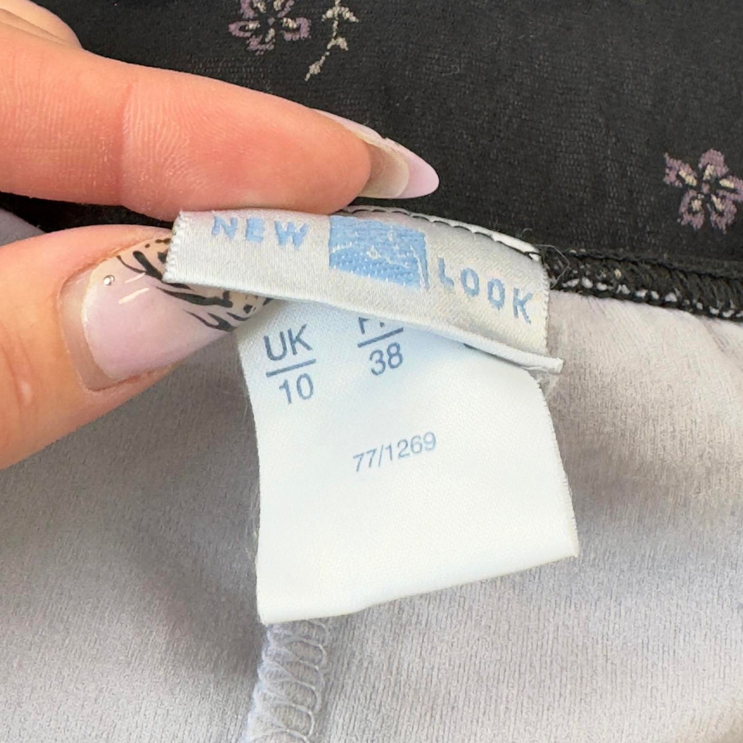 Y2K vintage stretchy mesh midi skirt black with lilac flowers floral print