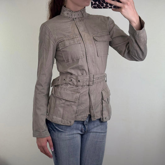 Y2K vintage lightweight zip up jacket with belt high neck buckle utility archive