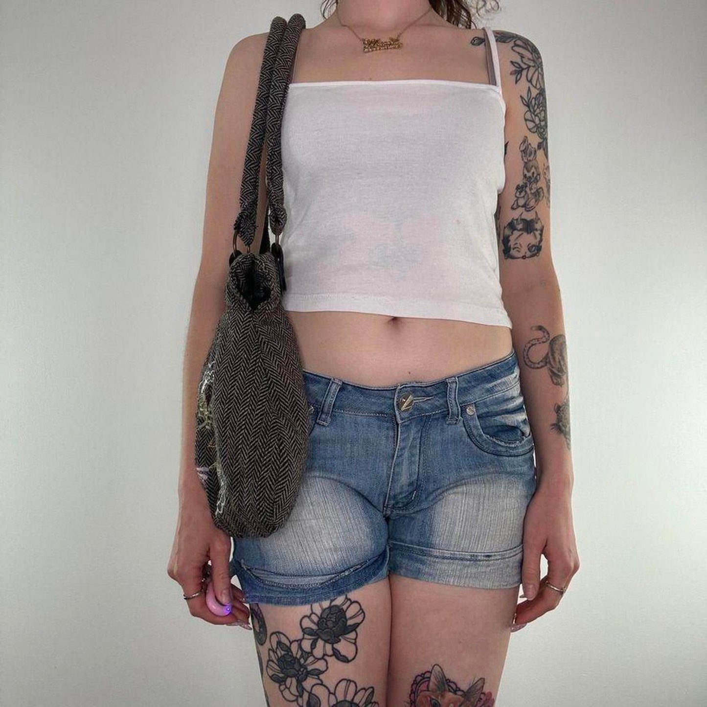 Y2K vintage tweed floral sequin shoulder bag embellished buckle beaded medium