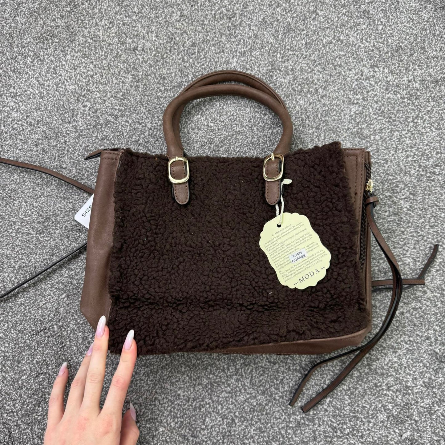 Small sherpa faux leather mini handbag brown gold