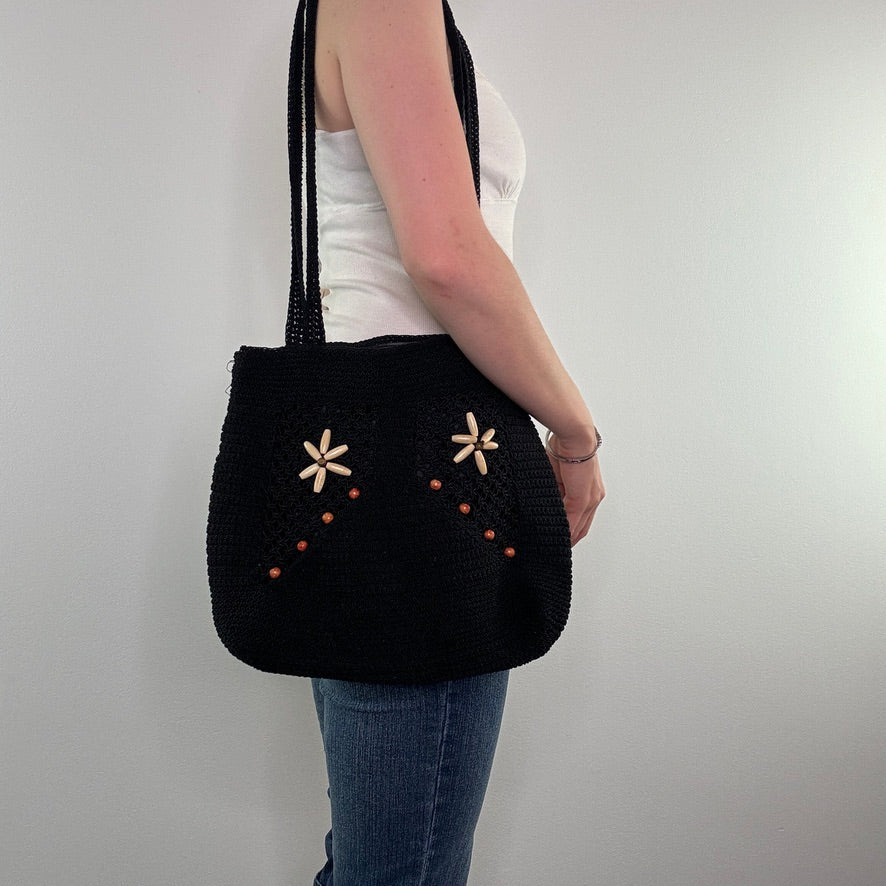 Y2K vintage crochet beaded shoulder bag