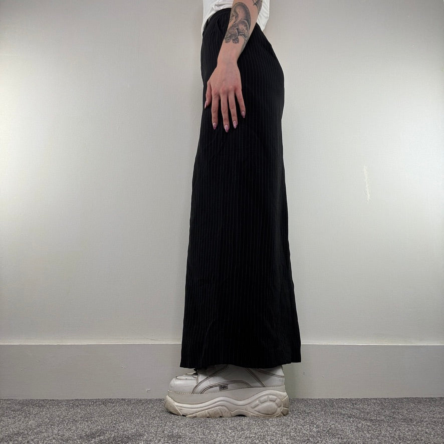 Y2K vintage pinstripe maxi skirt with pockets suit formal tailored office smart