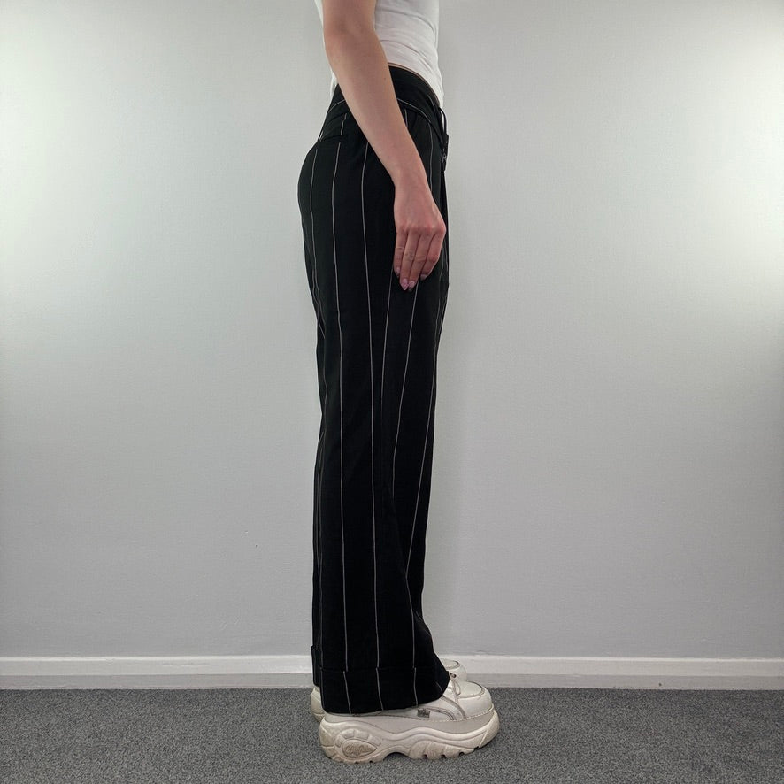 Y2K vintage pinstripe belt wide leg office work trousers