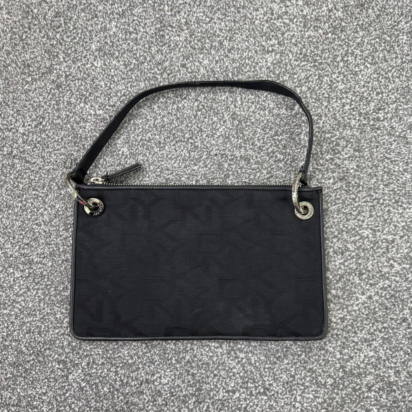 Y2K vintage DKNY mini small canvas shoulder bag black silver zipper closure