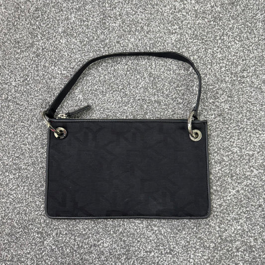 Y2K vintage DKNY mini small canvas shoulder bag black silver zipper closure