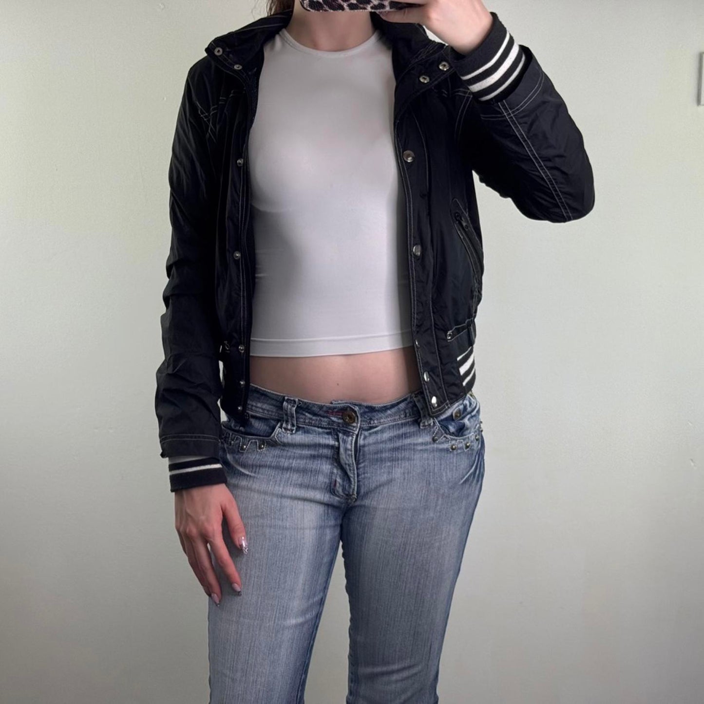 Y2K vintage lightweight zip up jacket slight crop with hood stripe bomber