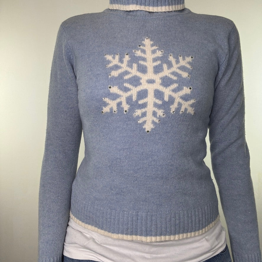 Y2K vintage snowflake wool knit turtleneck jumper winter christmas