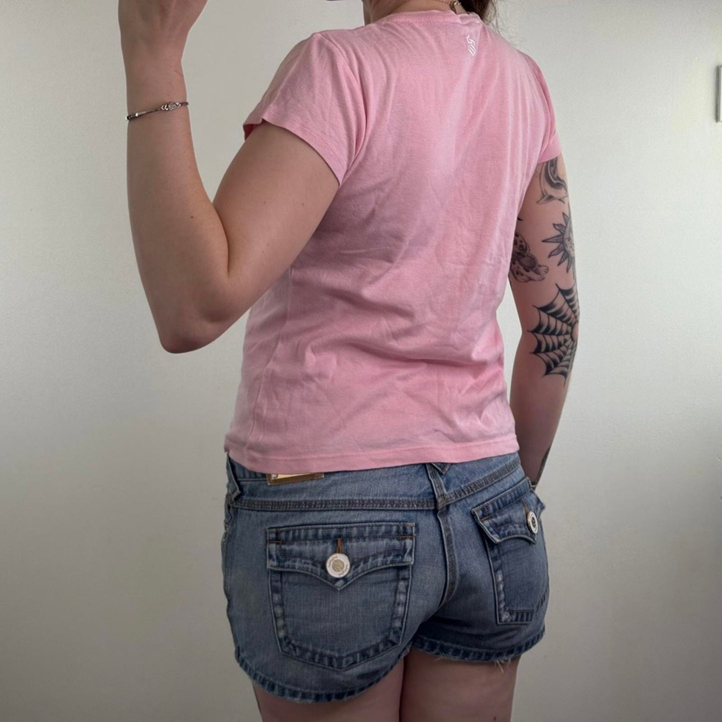 Y2K vintage Rocawear short sleeve top rhinestone baby pink mcbling