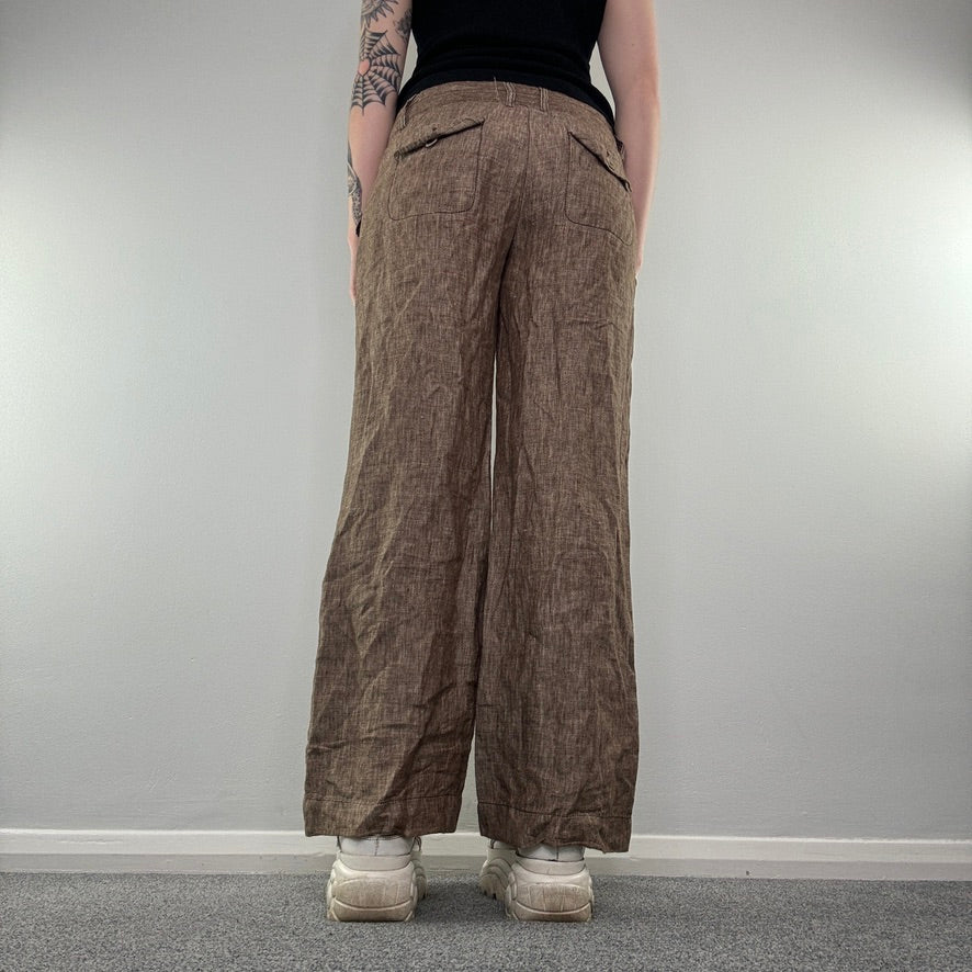 Y2K flared baggy linen trousers