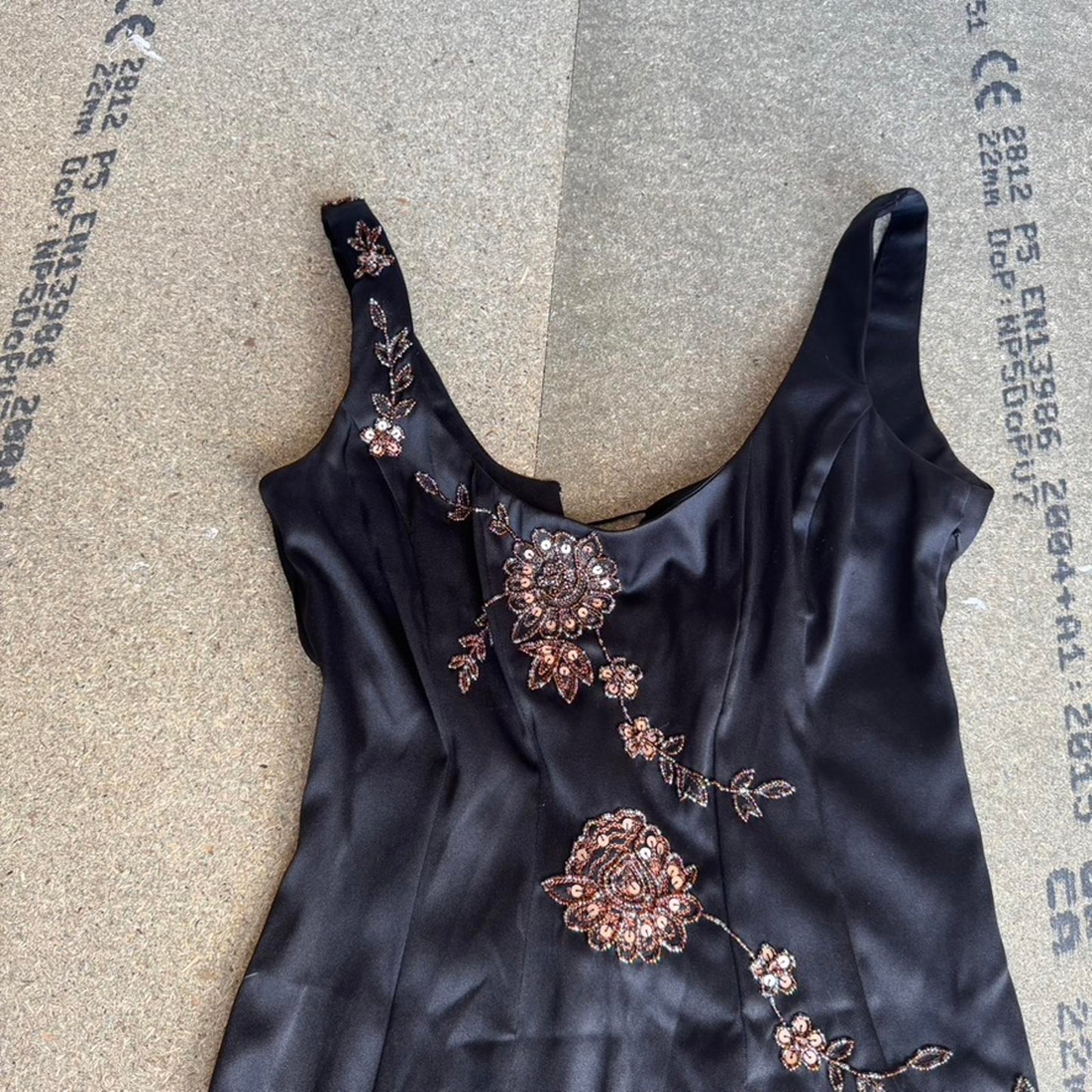 Y2K vintage satin style floral embroidered lace up midi dress fitted round neck