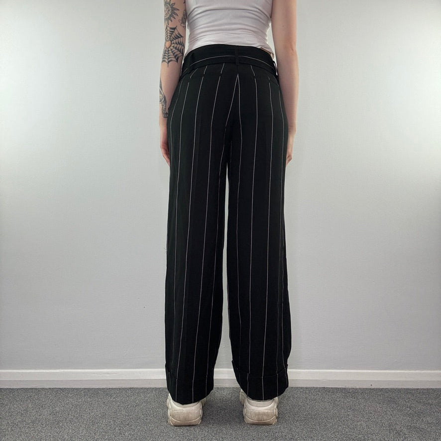 Y2K vintage pinstripe belt wide leg office work trousers