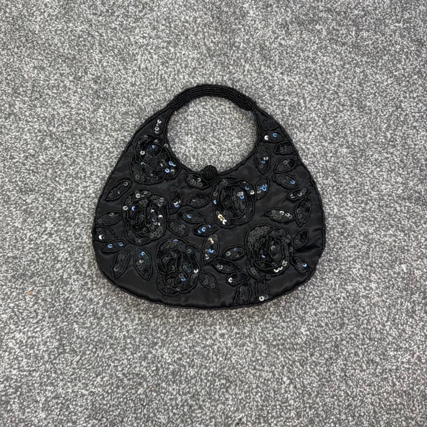 Y2K vintage mini micro satin beaded handbag sequin embellished circle evening