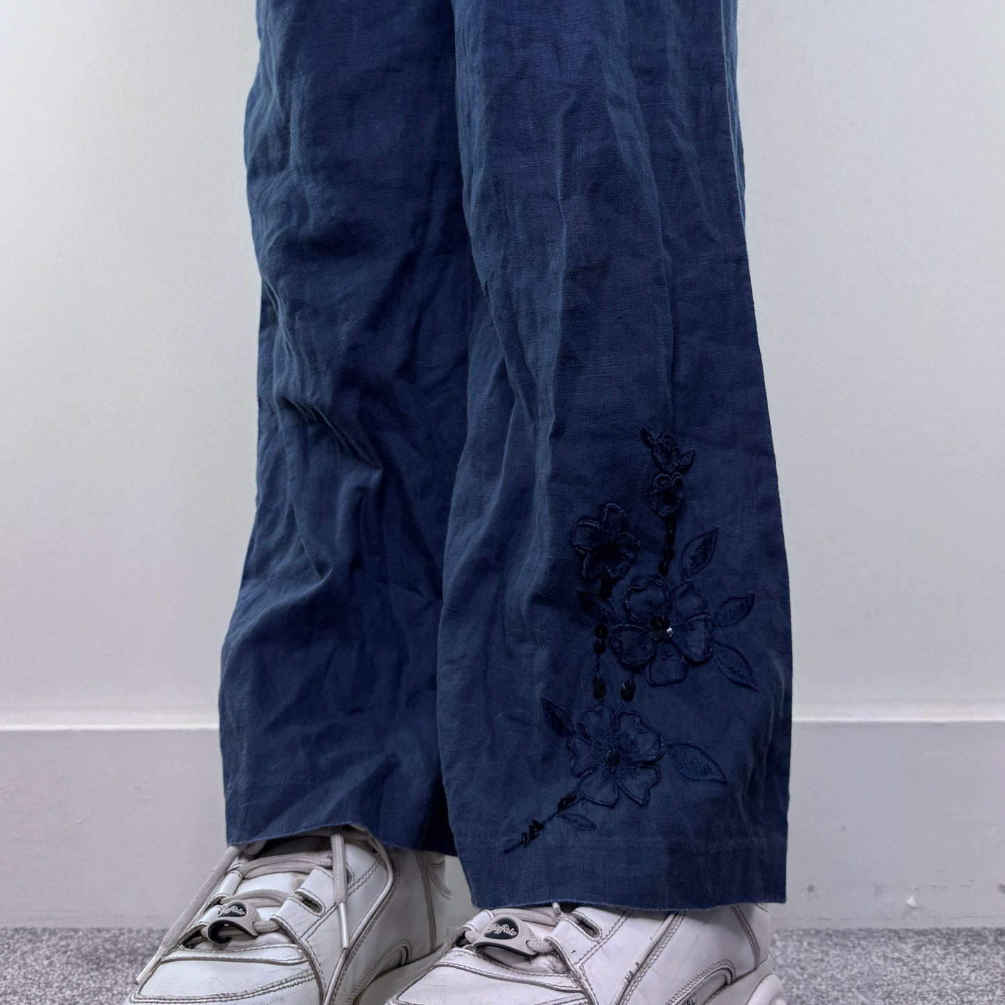 Y2K vintage linen floral sequin baggy trousers