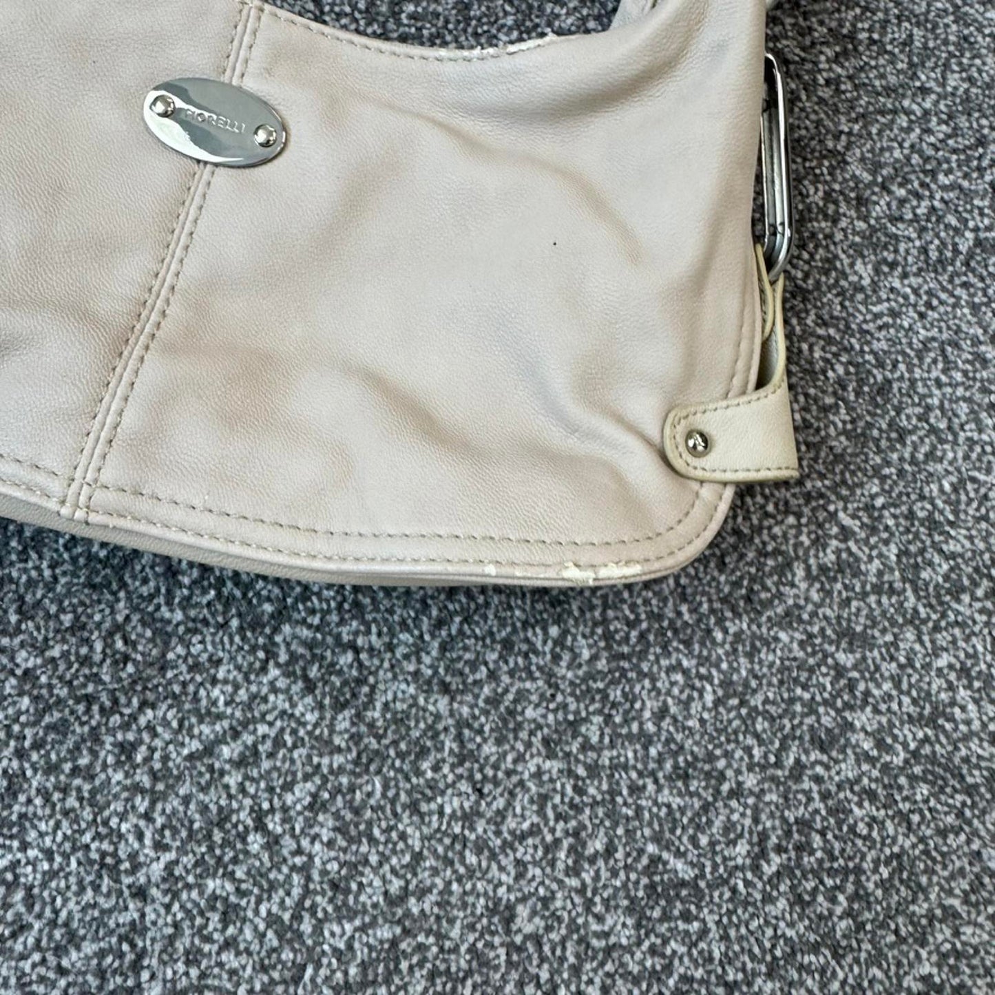 Y2K vintage Fiorelli faux leather mini shoulder bag buckle studded cream silver