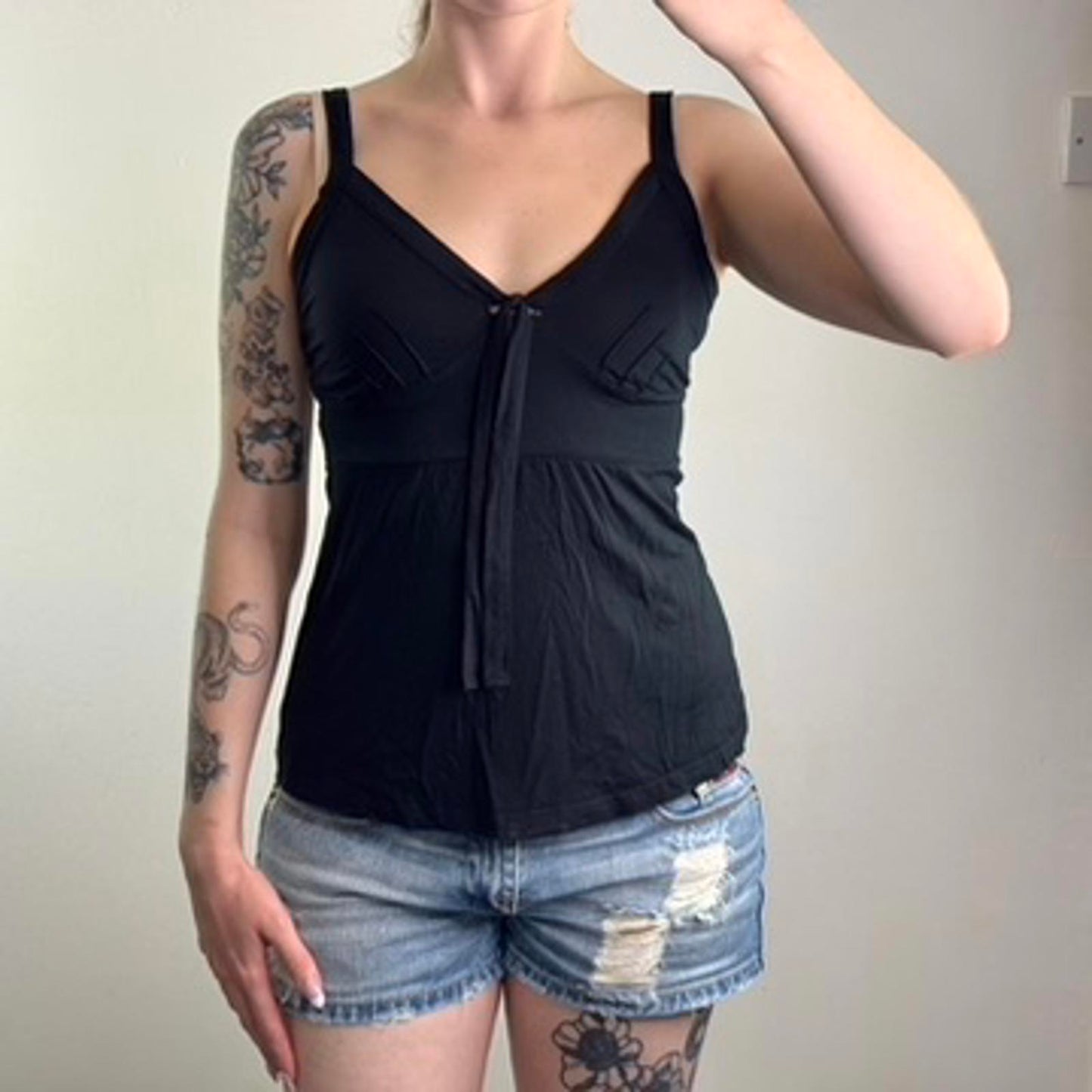 Y2K vintage Topshop bow cami top strappy flowy coquette black