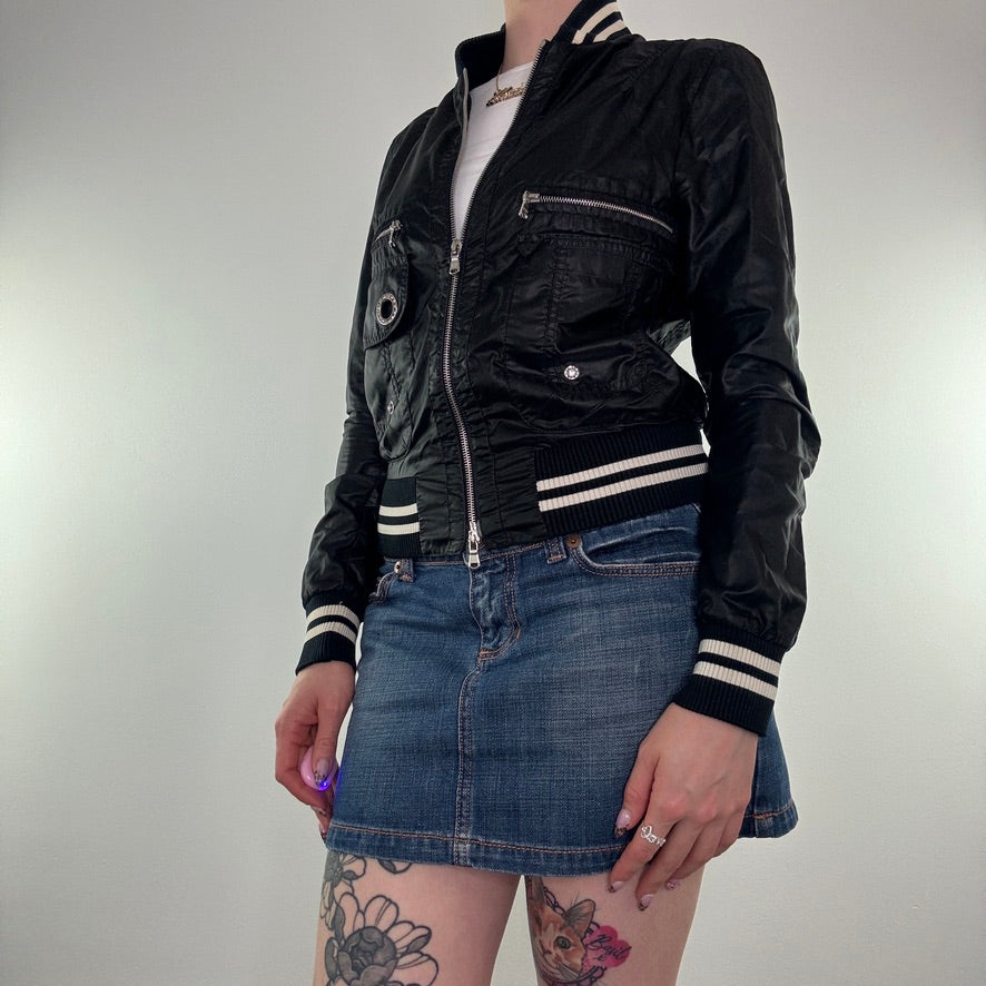 Y2K satin zip up rhinestone short cropped jacket