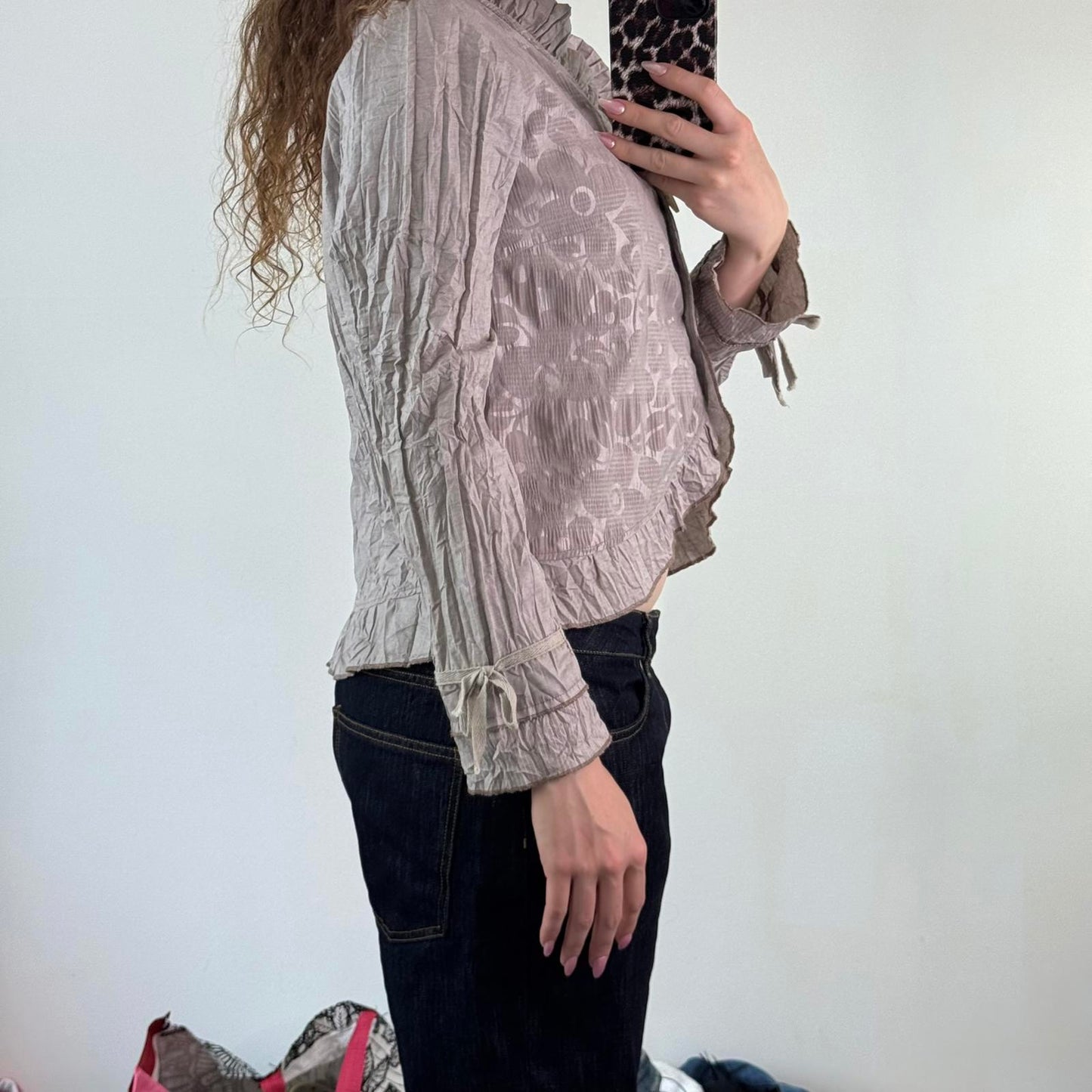 Y2K vintage archive lightweight button up jacket floral print ruffle bows