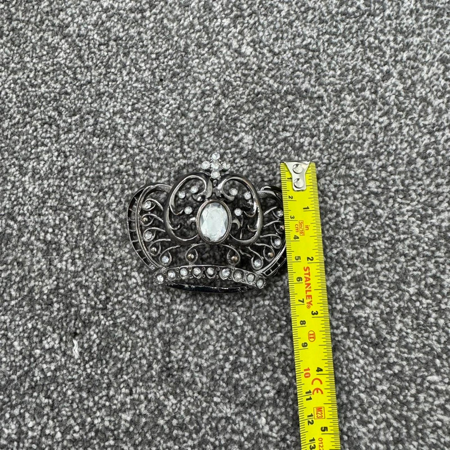 Y2K vintage belt buckle silver rhinestone crown mcbling embellished chunky cross