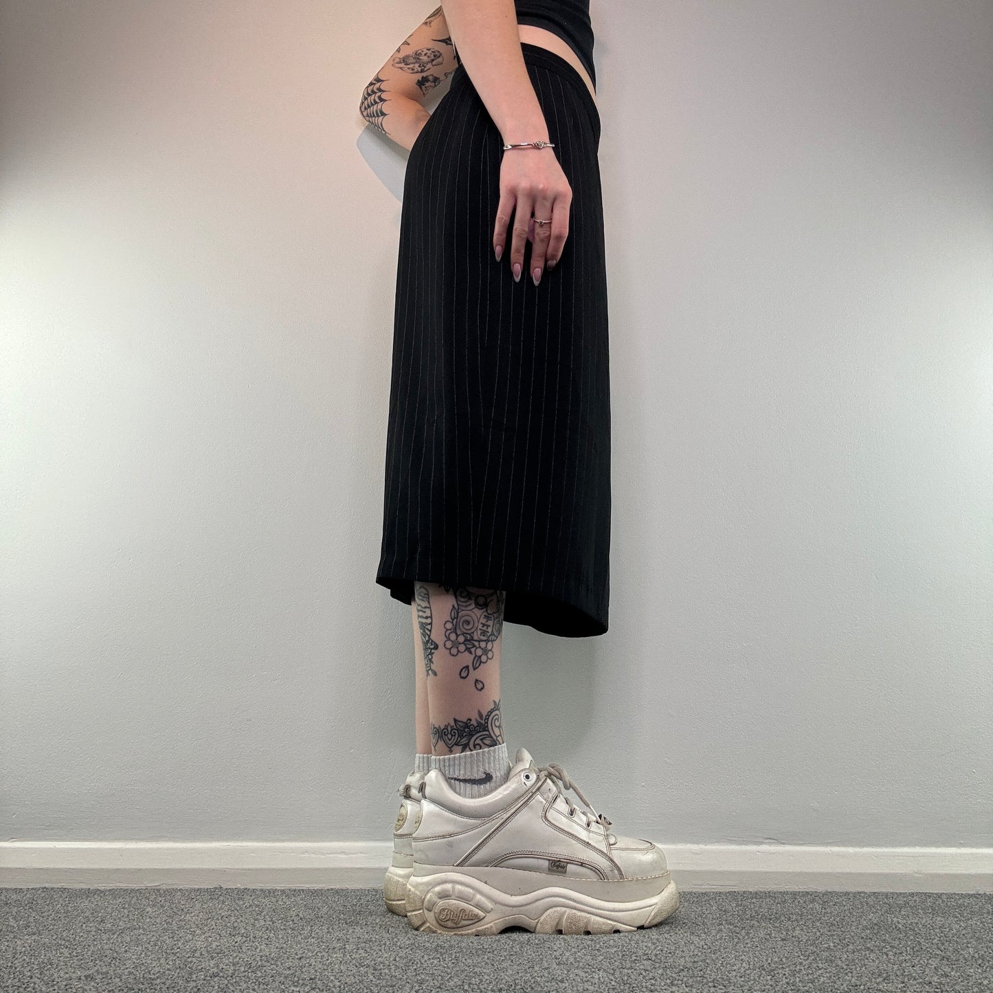 Y2K pinstripe midi skirt