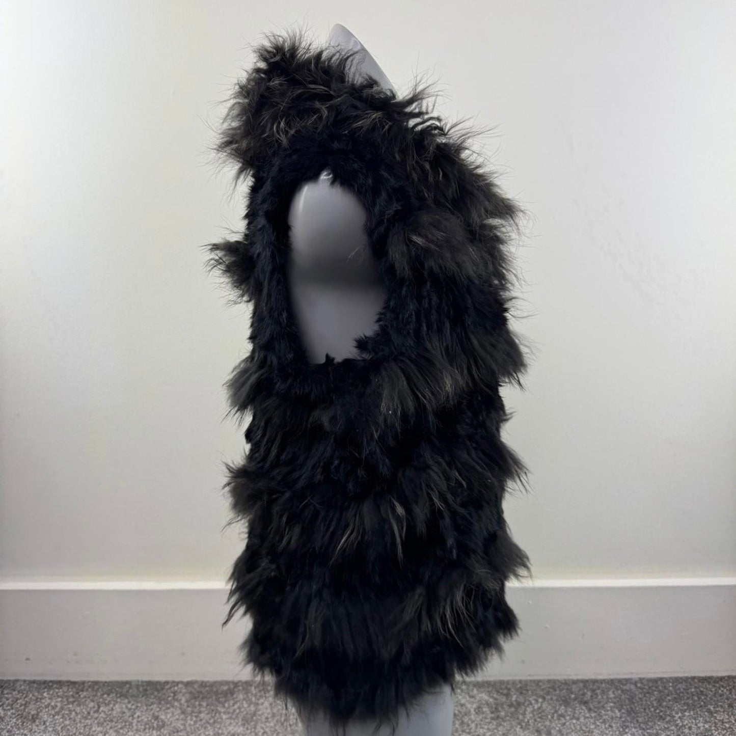 Y2K vintage marmotte/ rabbit lapin fur gilet jacket sleeveless black grey