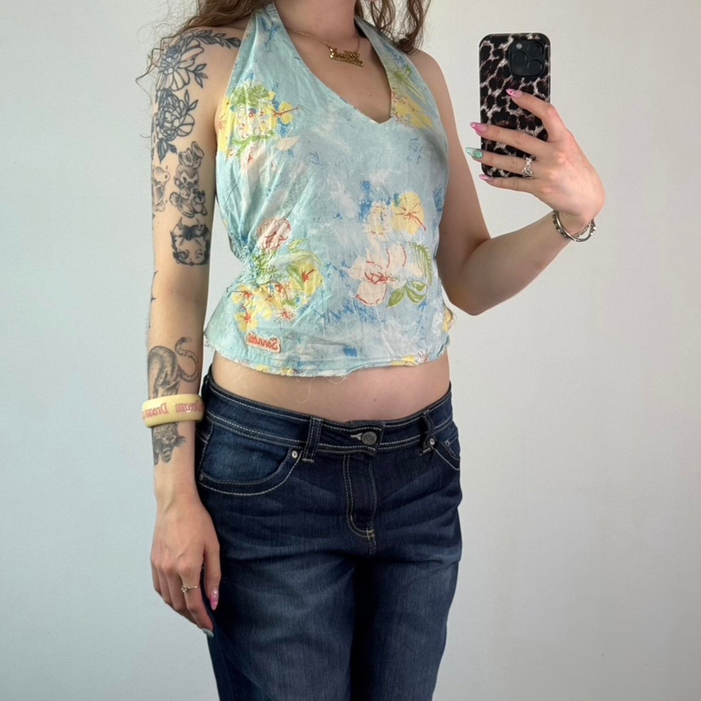 Y2K vintage hibiscus halter neck top floral summer coconut girl tropical- M