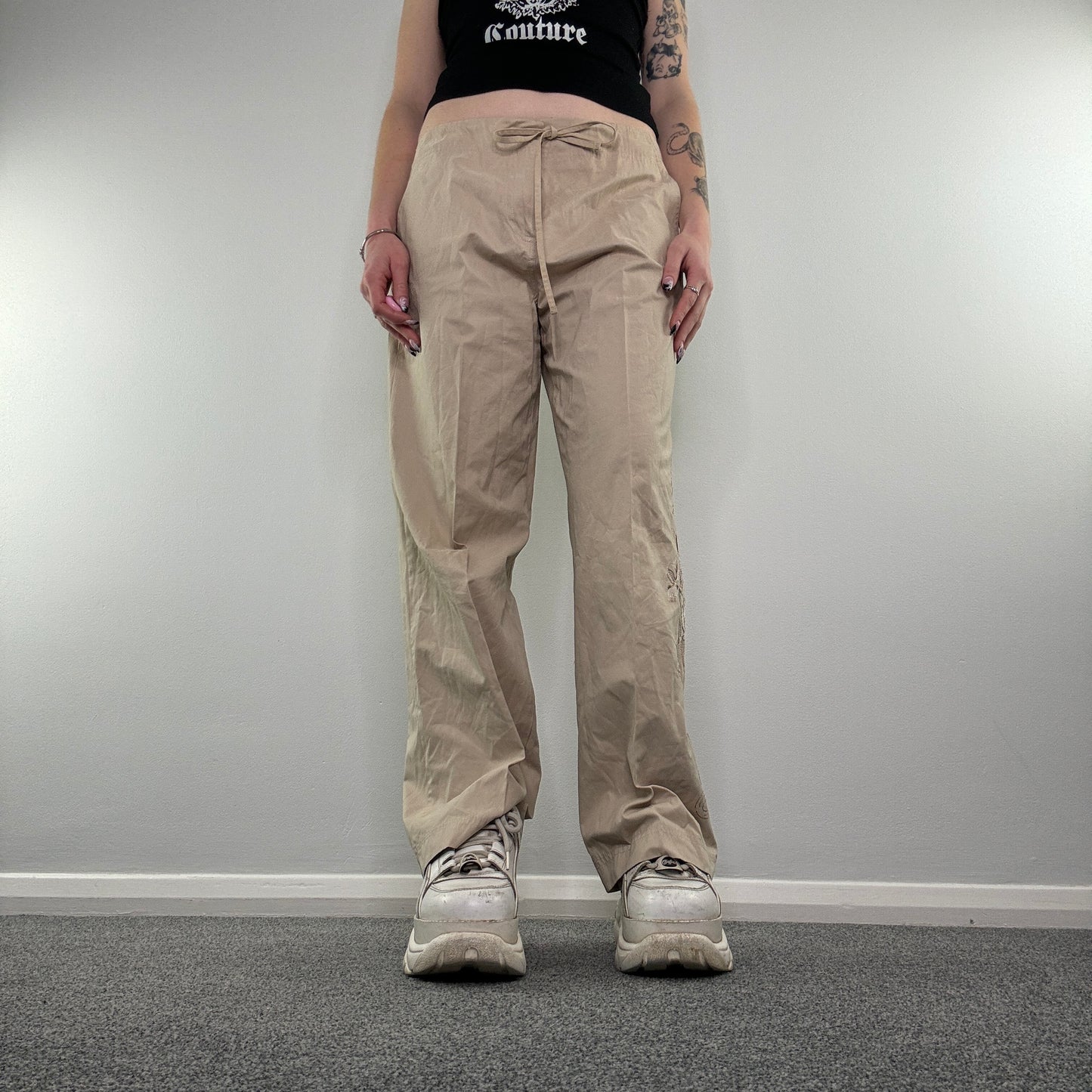 Y2K embroidery baggy cargo trousers