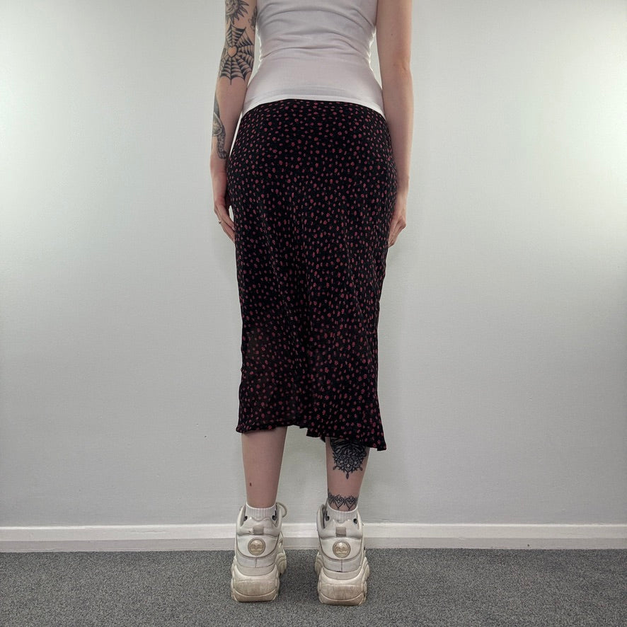 Y2K vintage low rise ditsy floral sheer maxi skirt