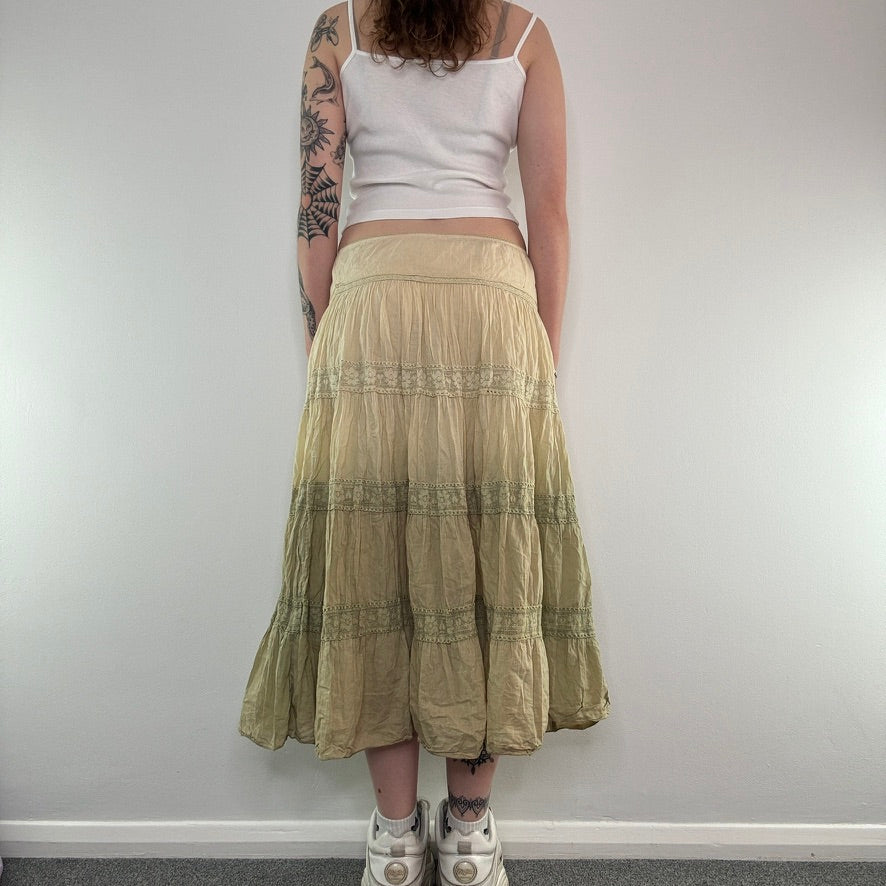 Y2K boho ombre lace trim maxi skirt