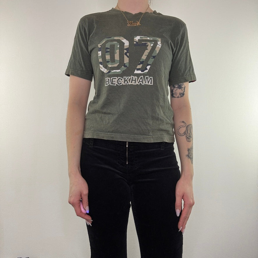 Y2K vintage Beckham top baby tee crop baby 07 graphic football camo