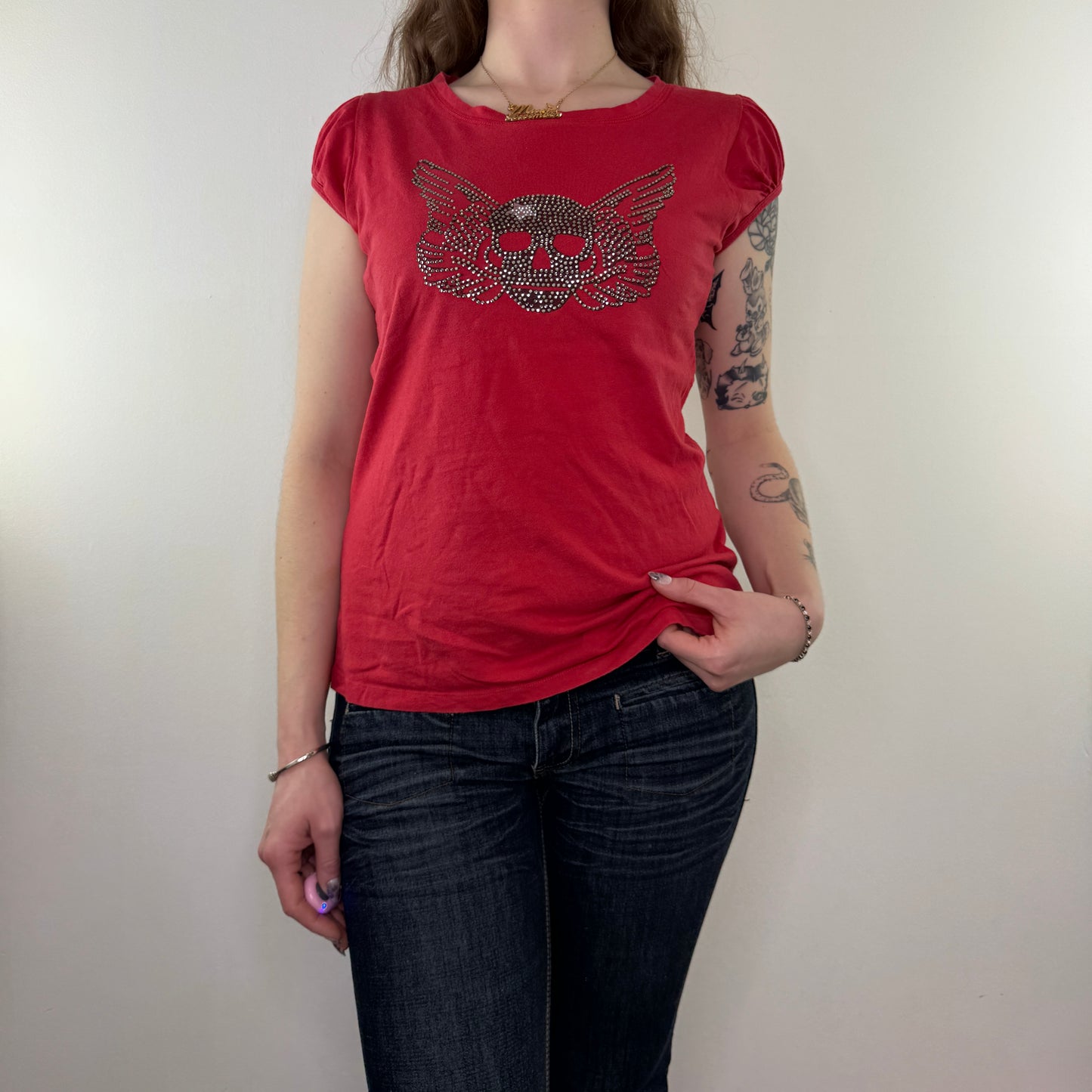 Y2K vintage rhinestone skull t shirt top