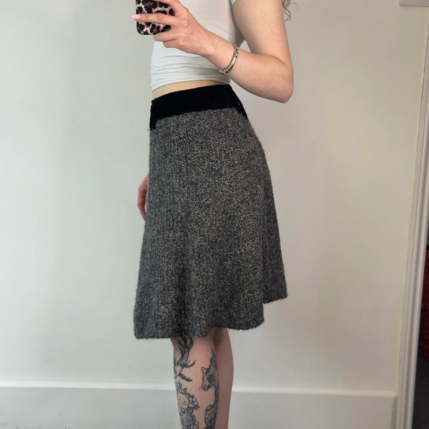 Armani Collezioni midi skirt wool a line velvet trim waistband office formal