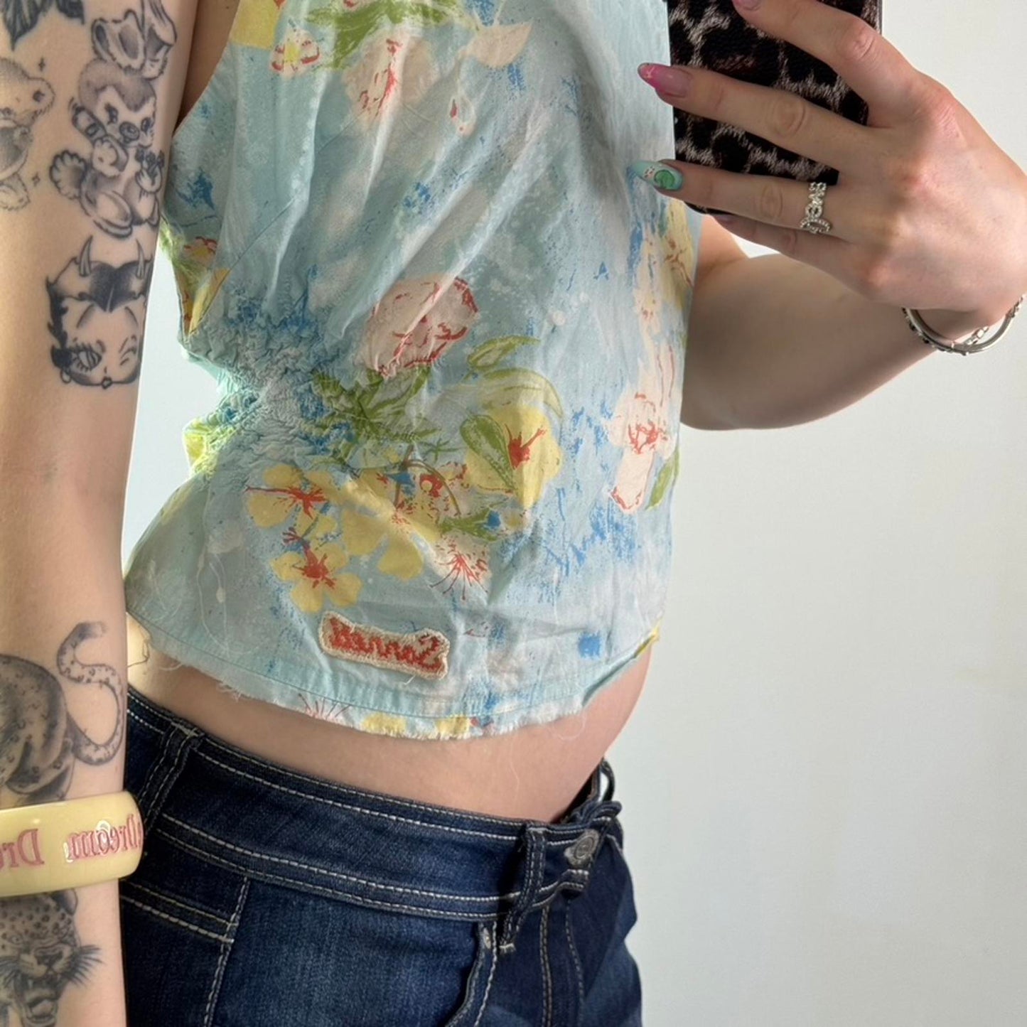 Y2K vintage hibiscus halter neck top floral summer coconut girl tropical- M
