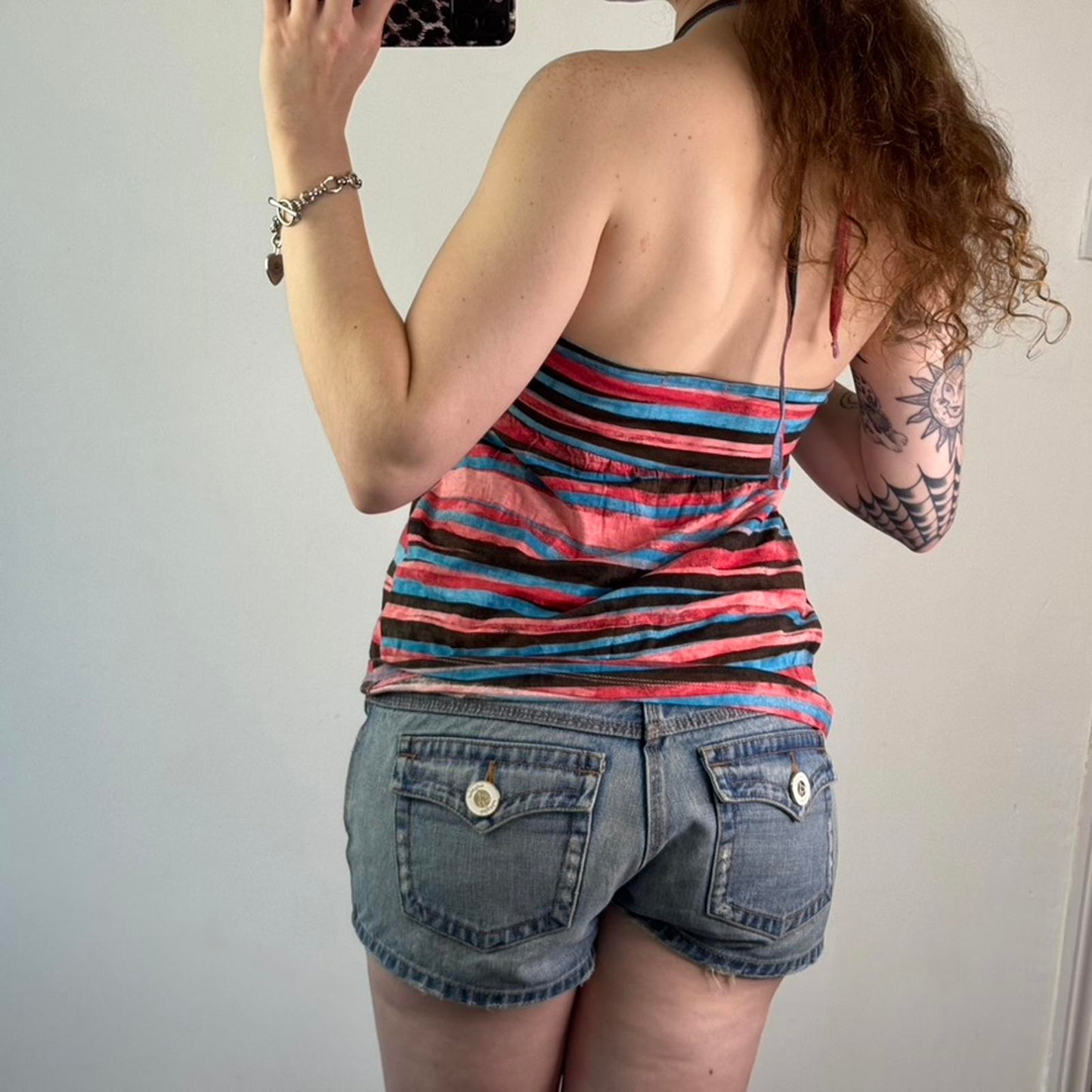 Y2K vintage stripe halter neck top strapless a line floaty summer strappy