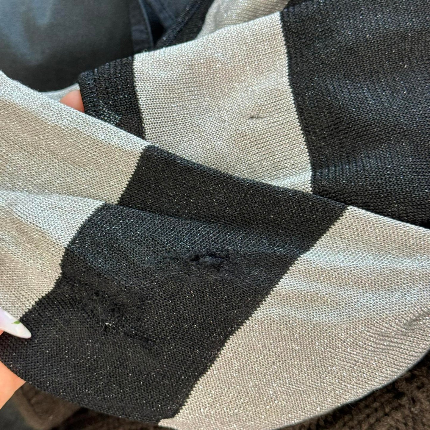 Y2K vintage fine knit stripe sparkly jumper black silver glitter