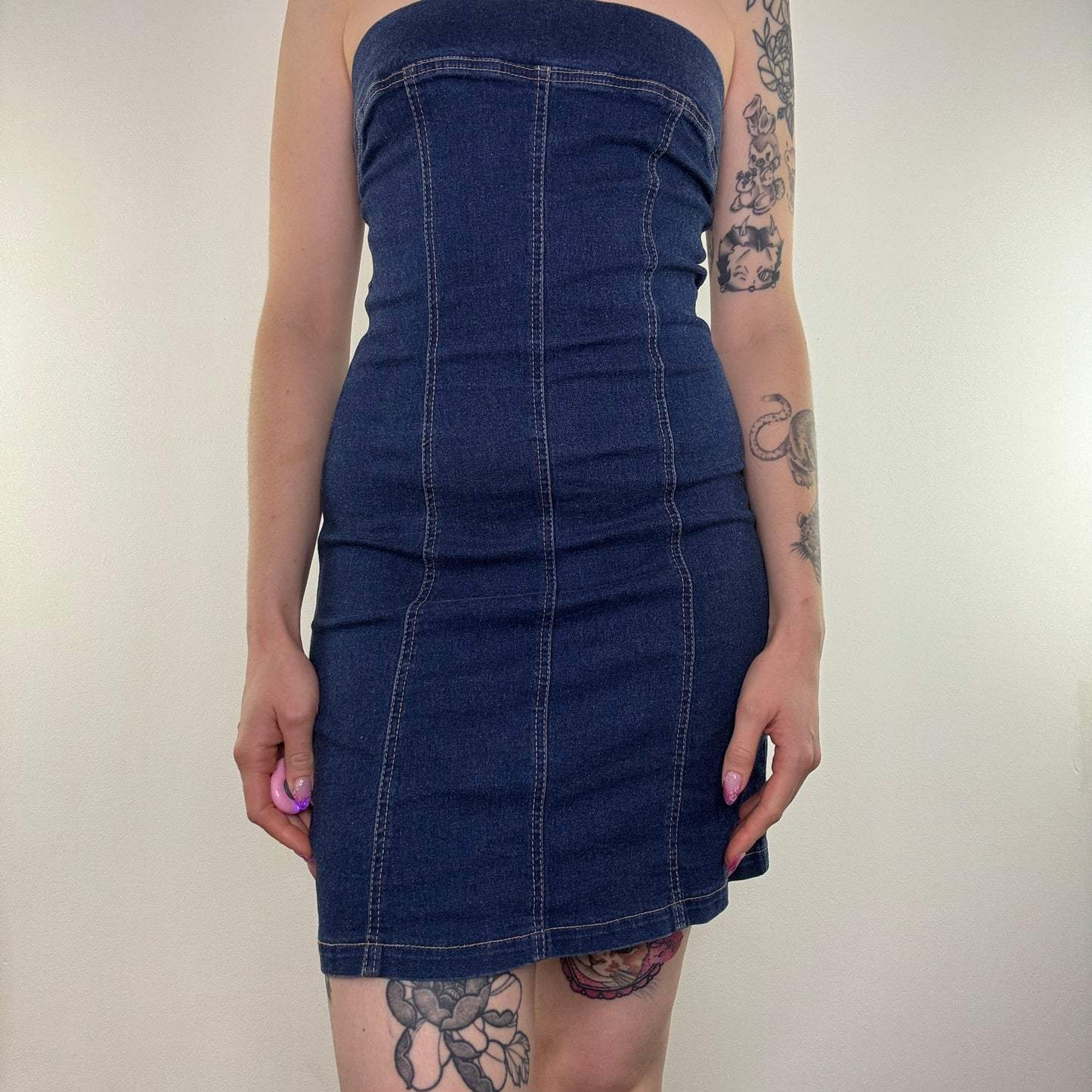 Y2K vintage stretchy denim strapless mini dress