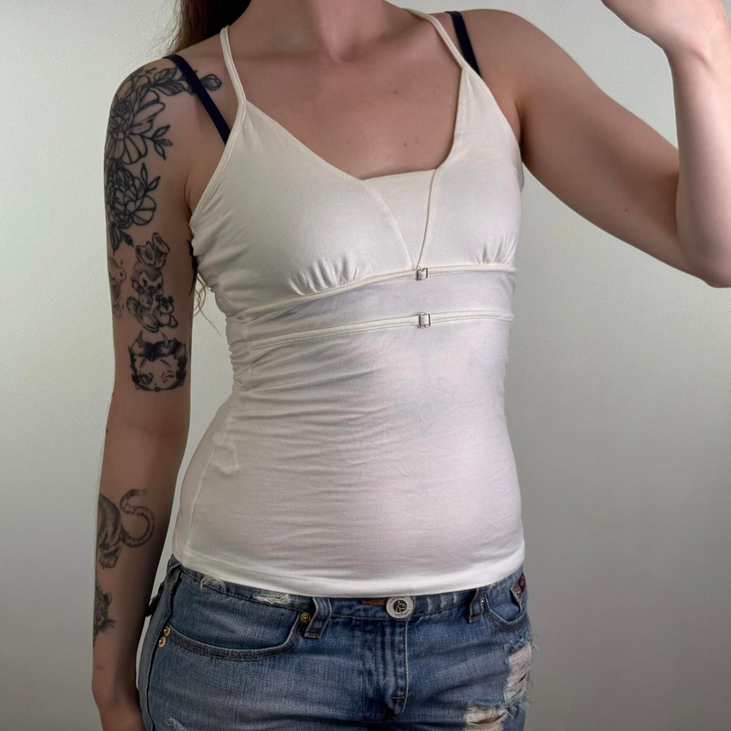 Y2K vintage Mexx cami top ruched buckle racer back strappy stretchy basic