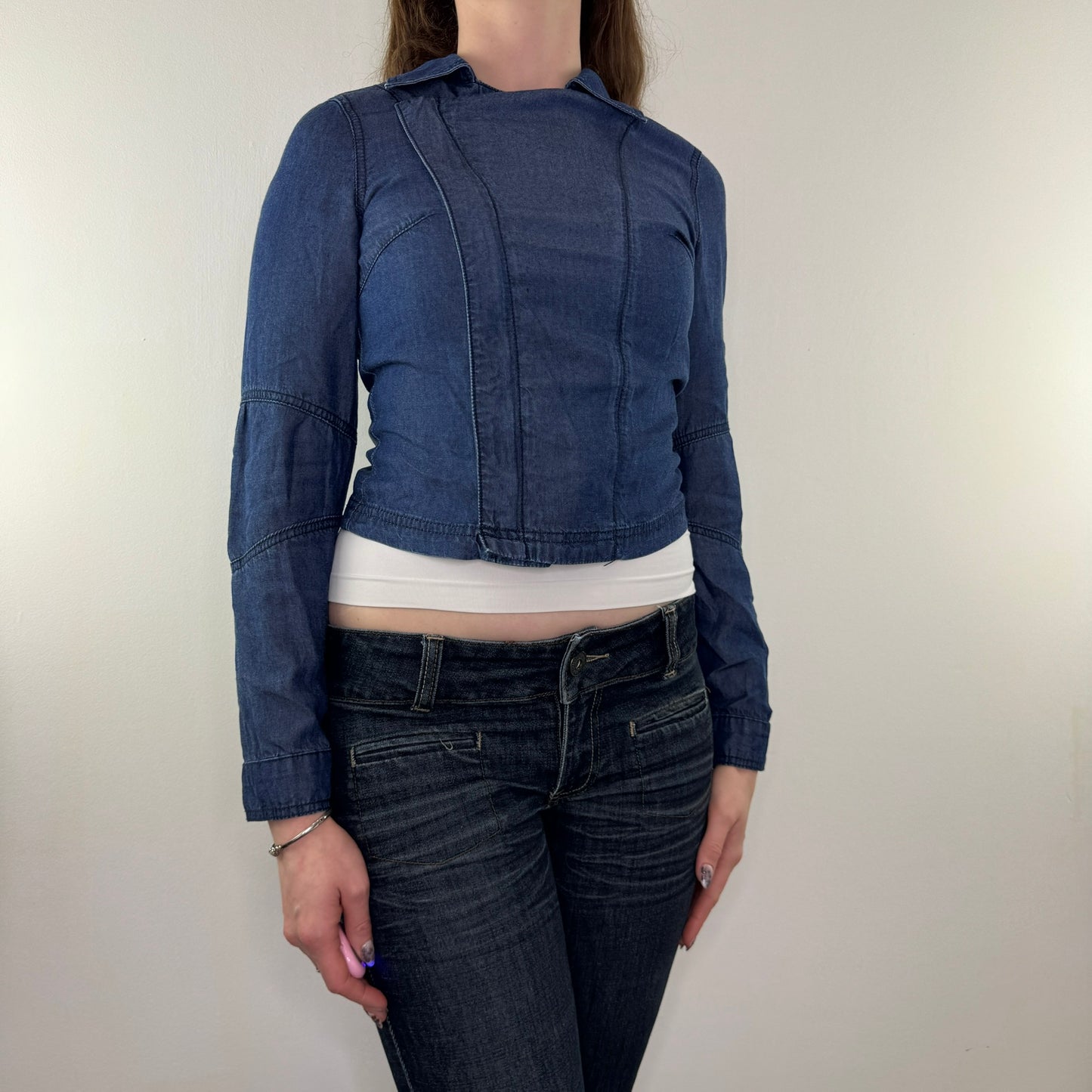 Y2K vintage denim zip up asymmetrical short jacket