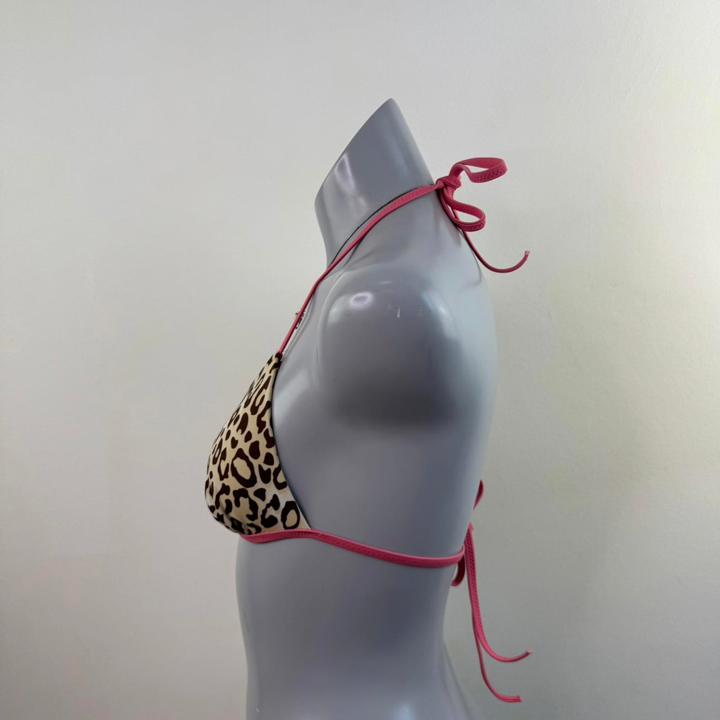Y2K vintage leopard print halter neck bikini top ruched bust padded