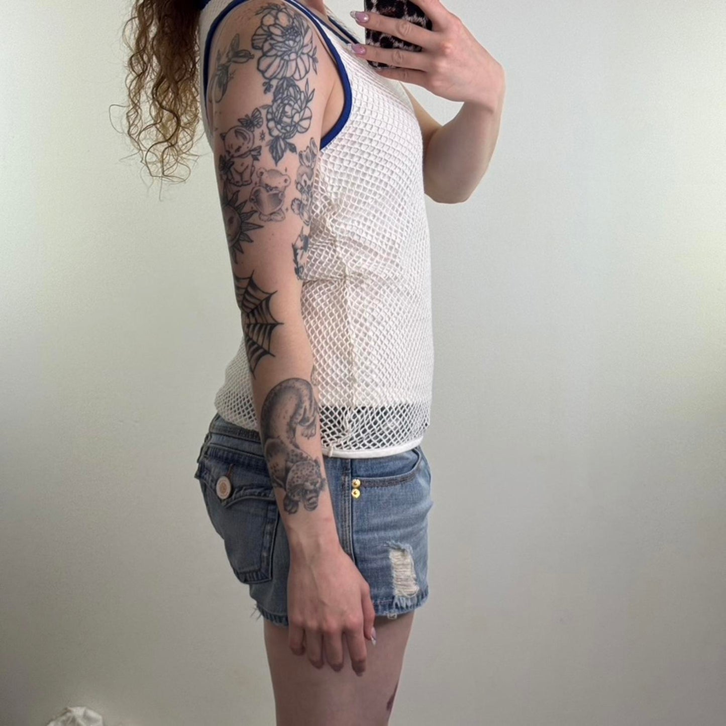 Y2K vintage Robbie Williams tank top netted round neck double layer blue ringer