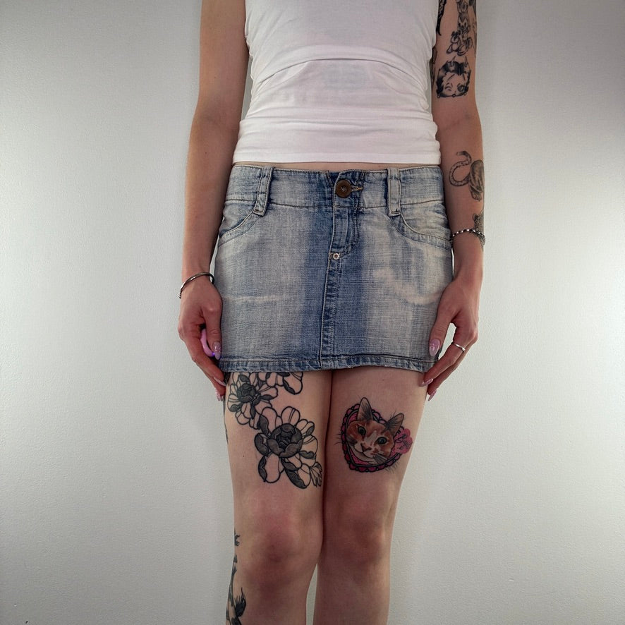 Y2K low rise faded denim mini skirt