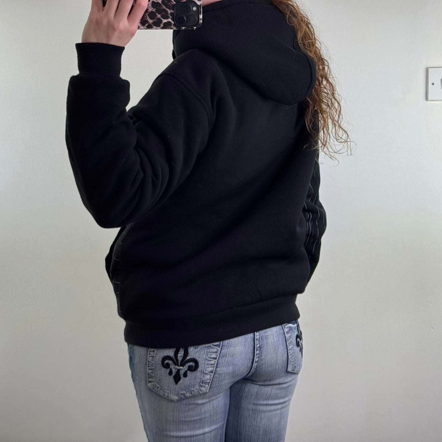 90s Y2K vintage faux fur lined zip up thick hoodie tribal text oversized chunky